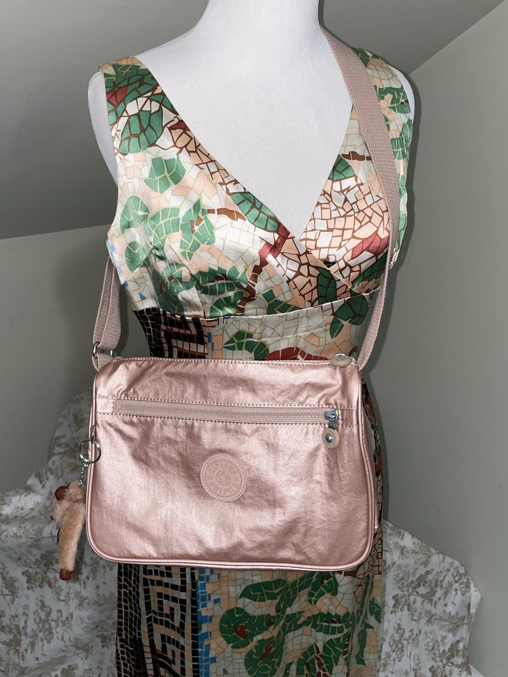 Kipling Metallic Rose Crossbody Bag - Rose Gold-New